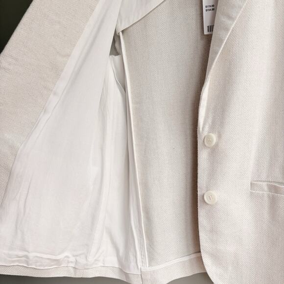 URBAN OUTFITTERS Size S Cream Linen Herringbone Blazer Jacket Neutral Minimalist - Picture 4 of 15